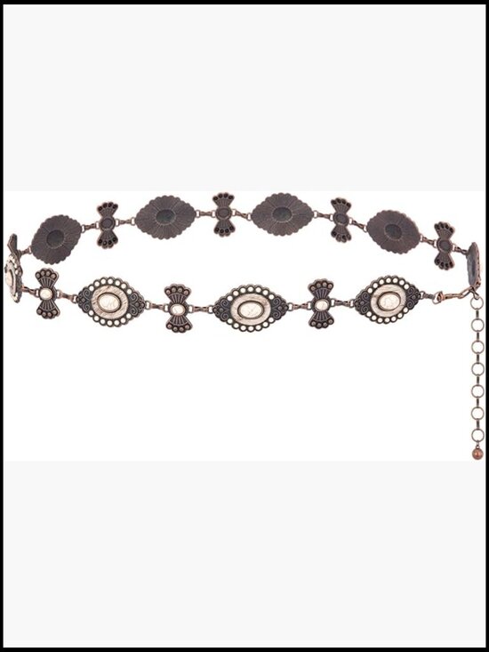 Accessories - Large Western Concho Metal Chain Belt with Faux Turquoise